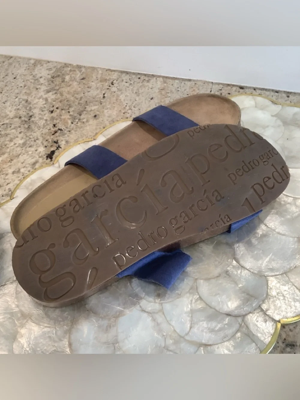 Pedro Garcia Blue Double-Strap Adrien Suede Slide Sandals Size 8.5 (39 1/2)